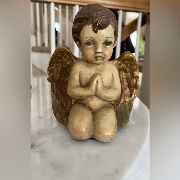 Vintage 5”Resin Statue Sculpture Angel Cherub Child Kneeling Praying HandPainted - Picture 1 of 9